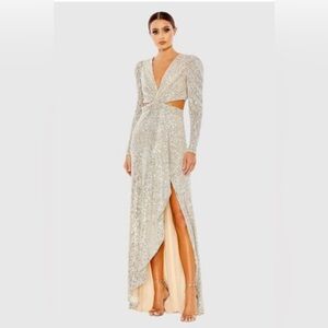 Mac Duggal Silver Sequin Maxi Dress